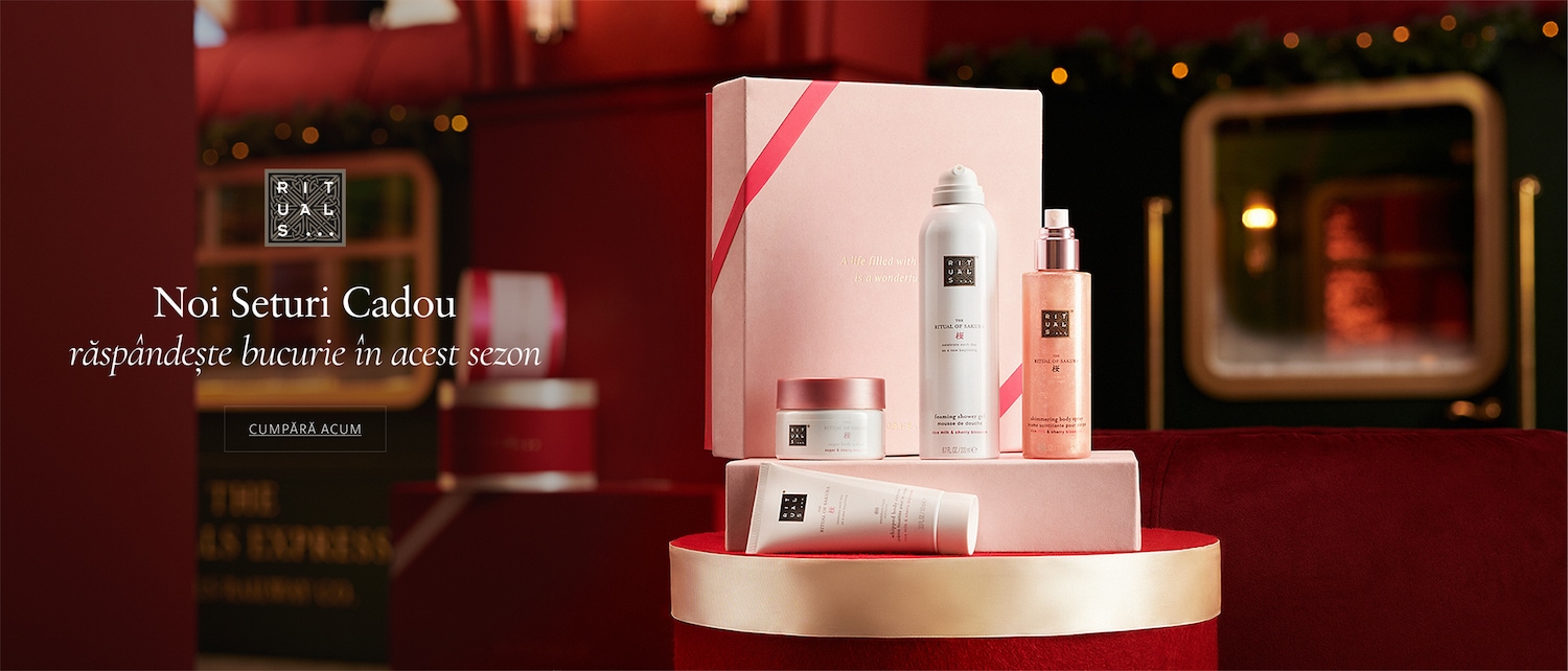 Descoperă noile seturi cadou Rituals The Ritual of Sakura, cu spumă de duș, cremă de corp, spray de corp strălucitor și o cutie elegantă, perfecte pentru a răspândi bucurie în acest sezon; Cumpără acum!