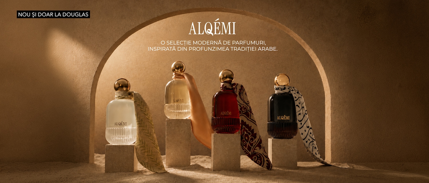Descoperă colecția exclusivă de parfumuri ALQÉMI, acum disponibilă la Douglas, o selecție modernă inspirată din profunzimea tradiției arabe.