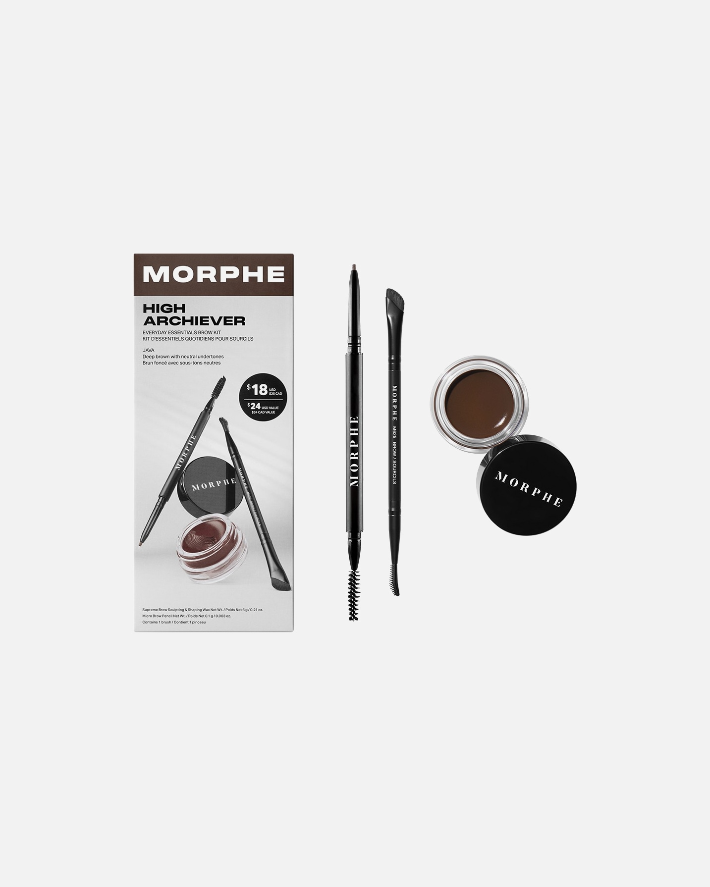 Set machiaj sprancene pentru Unisex Morphe High Archiever Everyday Essentials Brow Kit Java