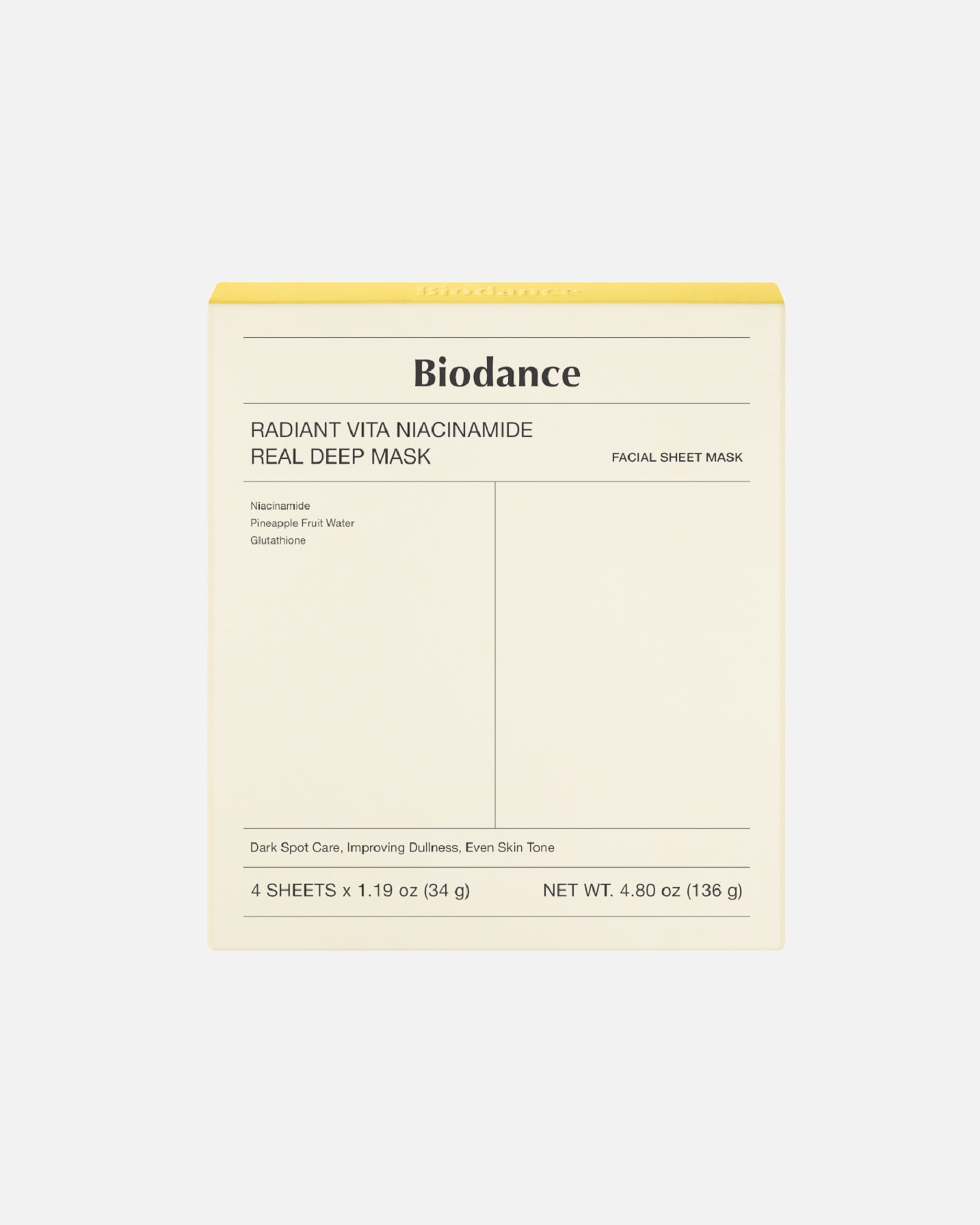 Masca tip folie pentru Unisex Biodance RADIANT VITA NIACINAMIDE REAL DEEP MASK 1 buc