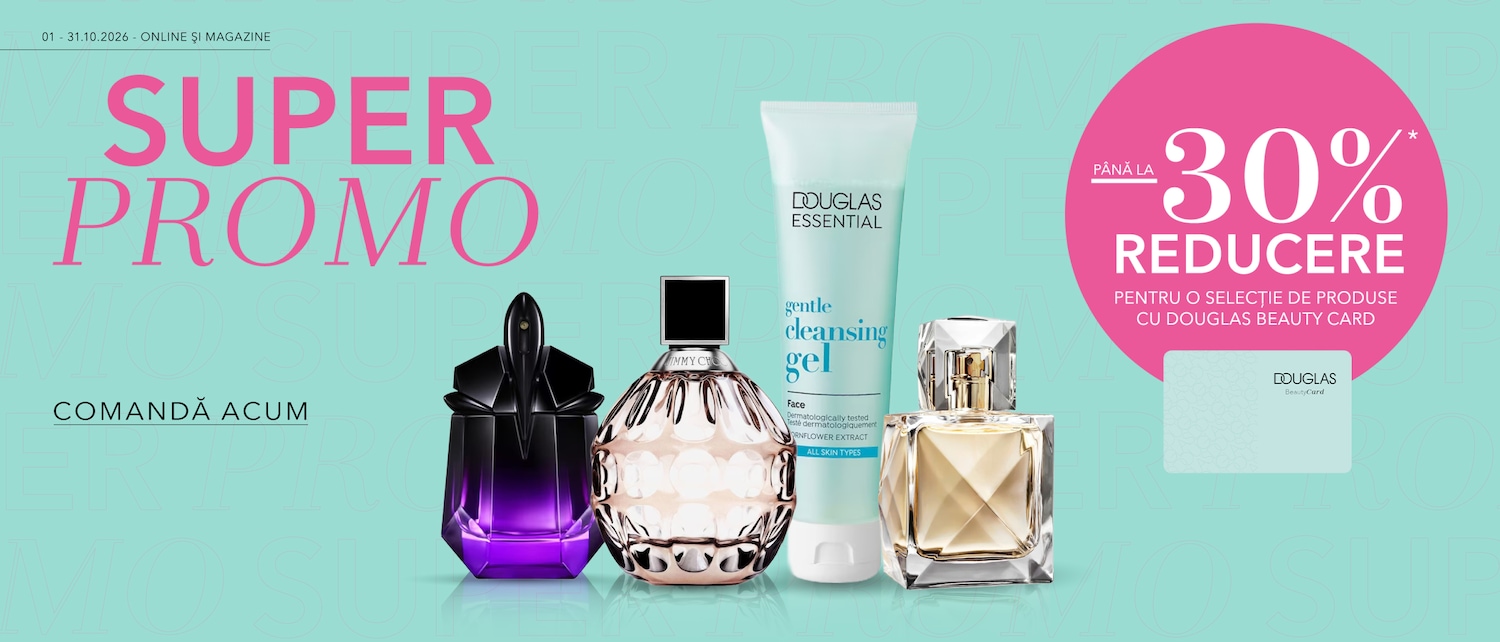 Descoperă promoția Douglas valabilă online și în magazine până pe 31.10.2026, cu o reducere de până la 30% la o selecție de produse cu Douglas Beauty Card.