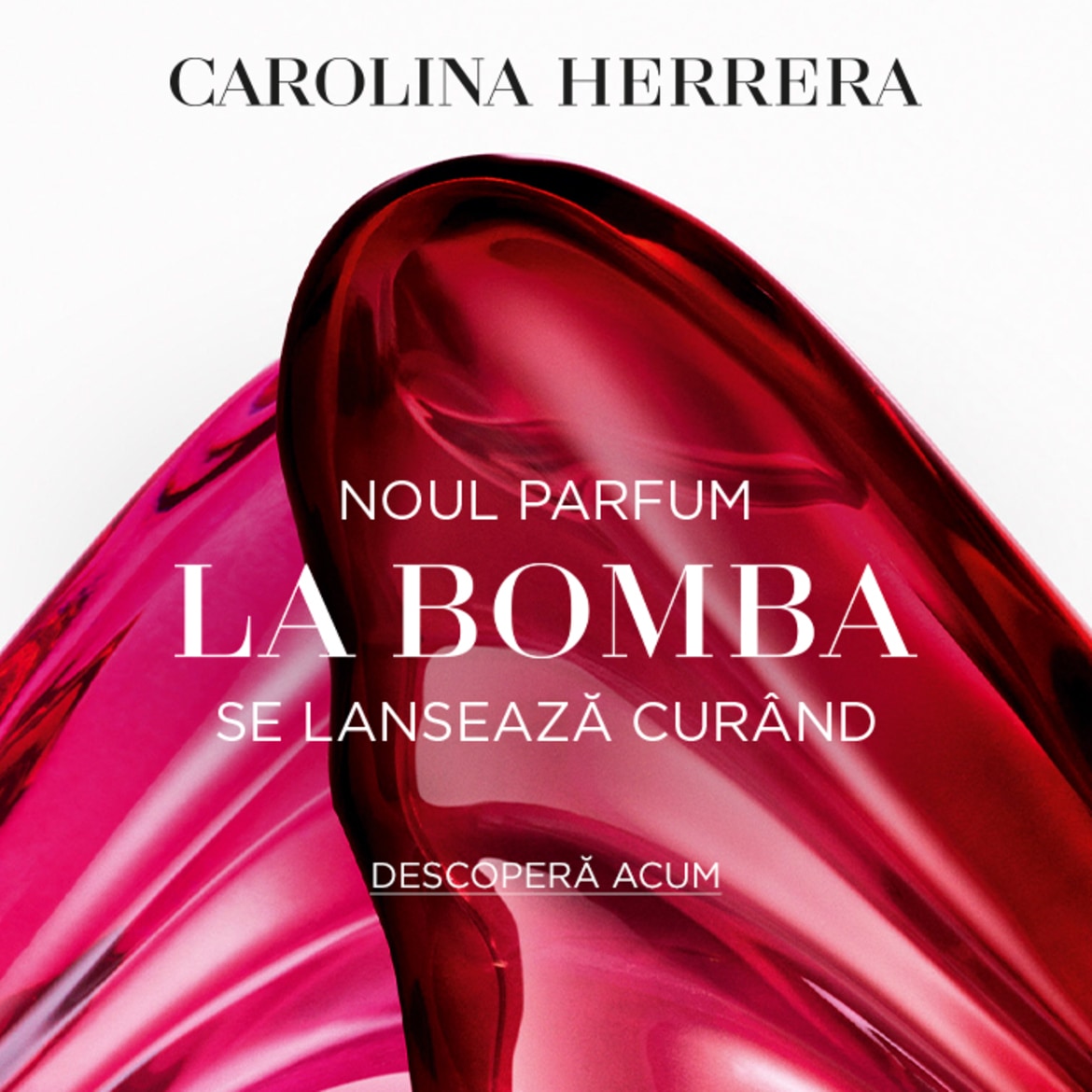 Descoperă noul parfum Carolina Herrera La Bomba, cu un design elegant, în nuanțe vibrante de roșu și roz, ce se lansează în curând. Descoperă acum!