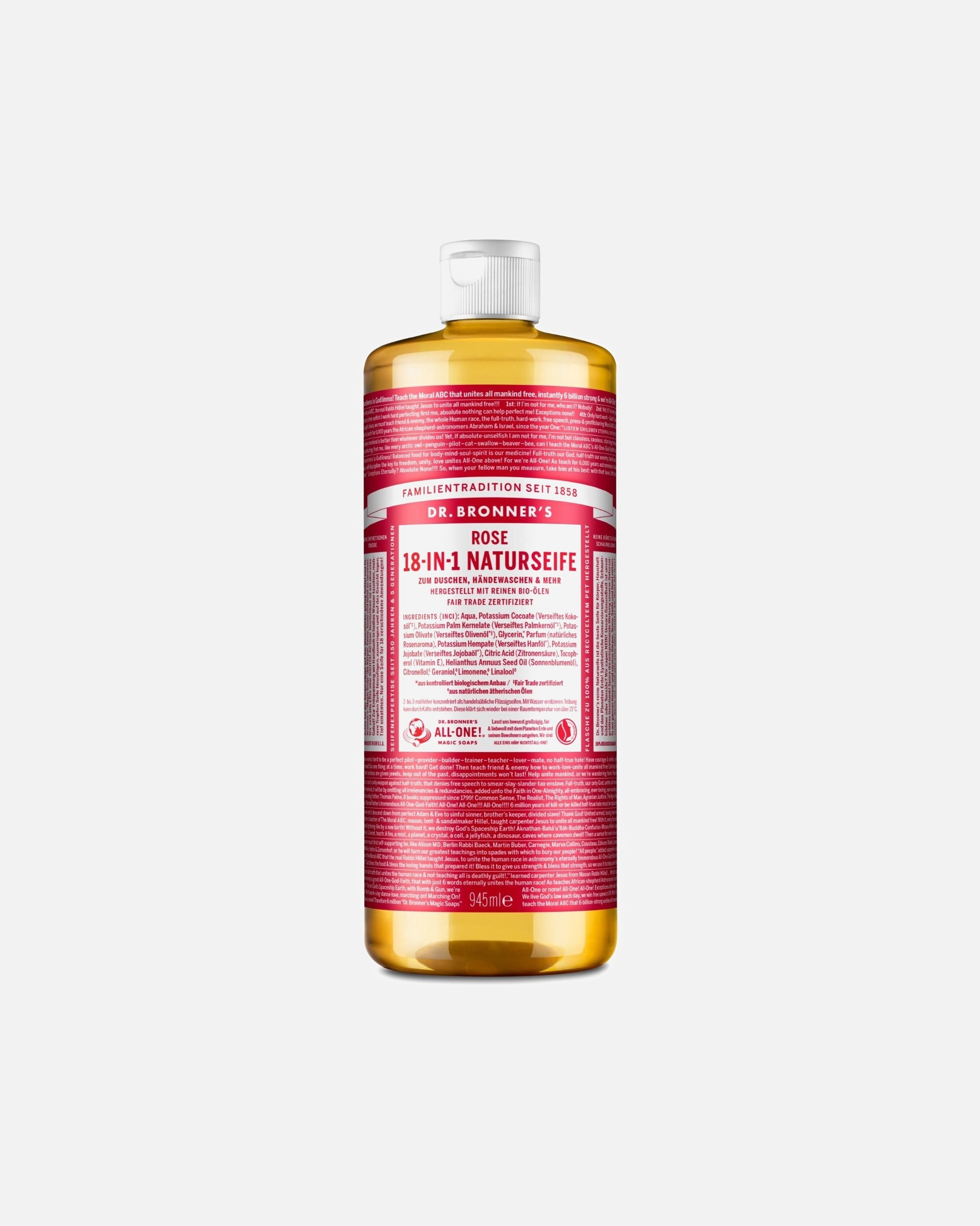 Gel de dus pentru Unisex Dr. Bronner's Săpun natural 18-în-1 cu trandafir 945 ml