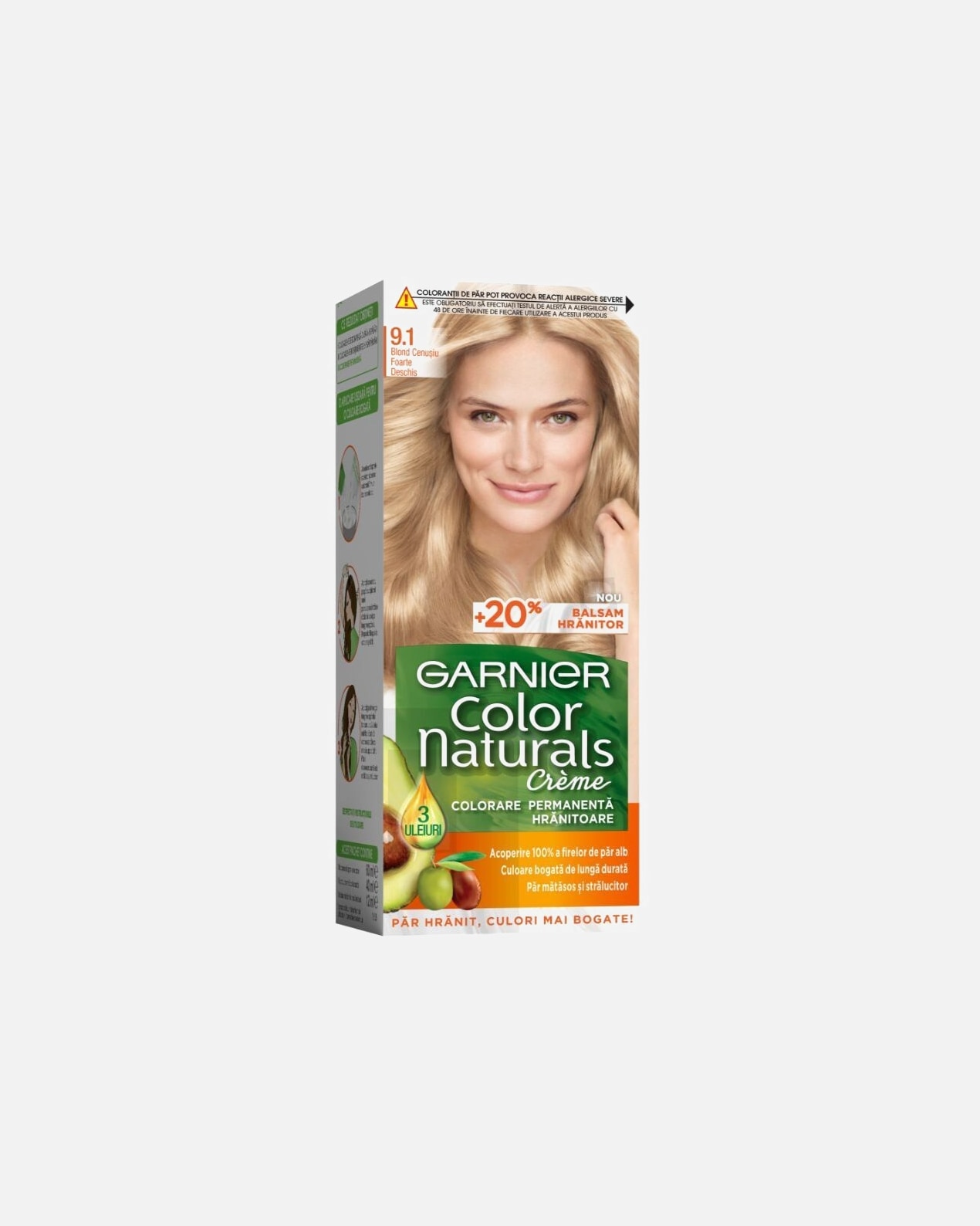 Vopsea de par pentru Unisex Garnier Color Naturals Vopsea de Par Permanenta 9.1 - Blond Cenusiu Foarte Des