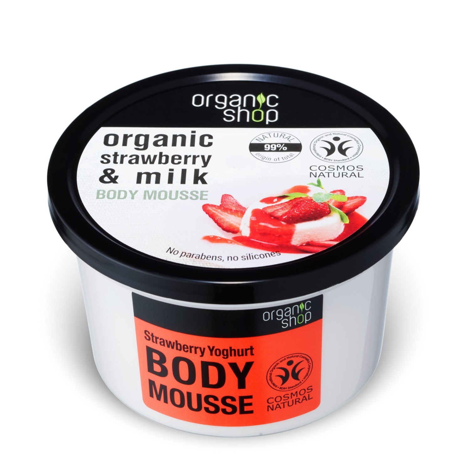 Spuma de corp pentru Organic Shop Organic Strawberry & Milk Body Mousse 250 ml