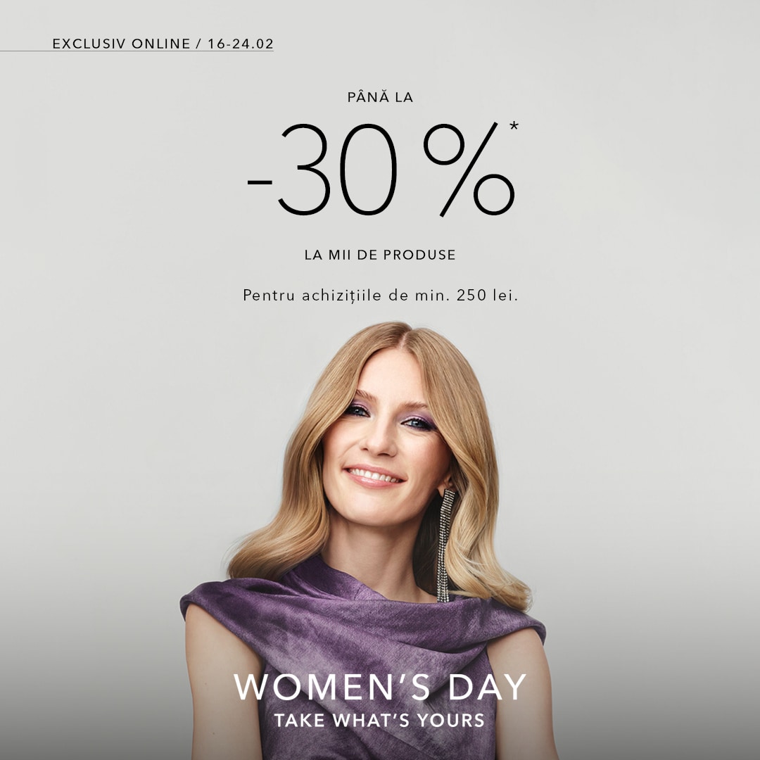 Promoțiile de Ziua Femeii oferă reduceri de până la 30% la mii de produse pentru comenzile online de peste 250 lei, în perioada 16–24 februarie.