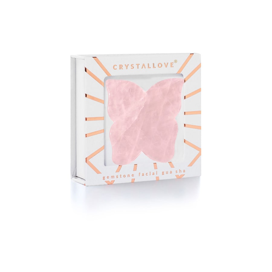 Placuta fluture pentru masaj facial gua sha din cuart roz