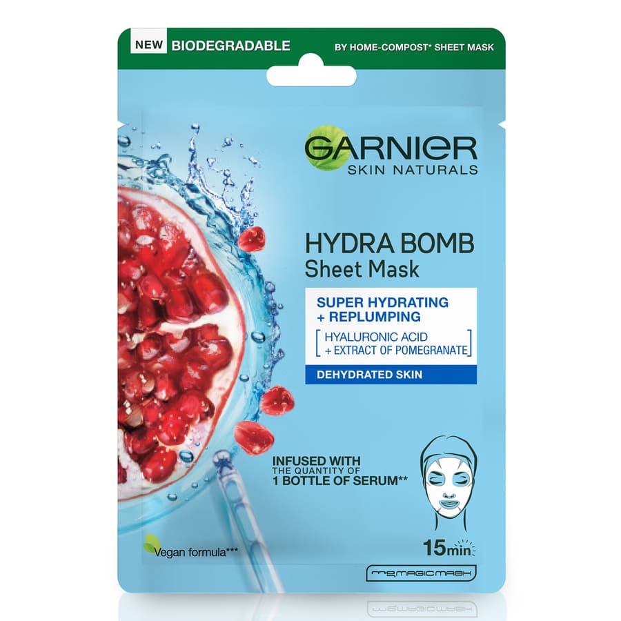 Garnier Masca Servetel Hydrabomb Cu Extract De Rodie  Masca Fata 32 ml