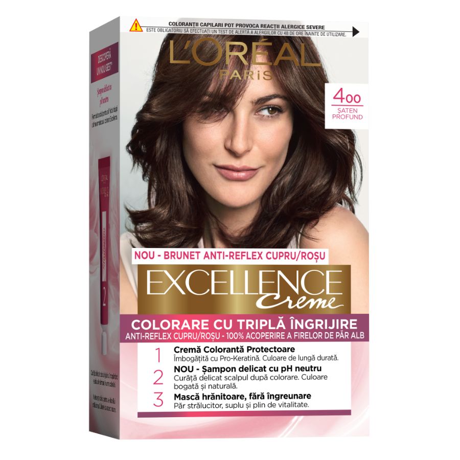 L'Oreal Paris Vopsea De Par Permanenta Cu Amoniac Excellence Creme Satan Inchis Natural Vopsea Par 1 Bucată
