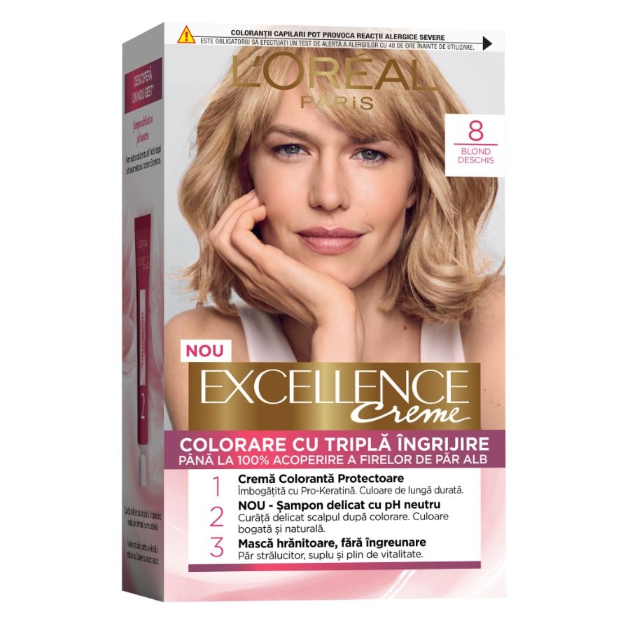 L'Oreal Paris Vopsea De Par Permanenta Cu Amoniac Excellence Creme Blond Deschis Vopsea Par 1 Bucată