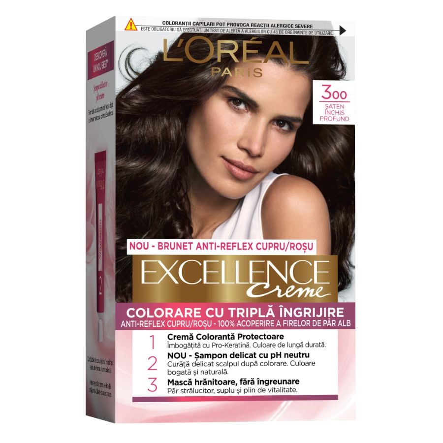 L'Oreal Paris Vopsea De Par Permanenta Cu Amoniac Excellence Creme Saten Inchis Profund Natural Vopsea Par 1 Bucată